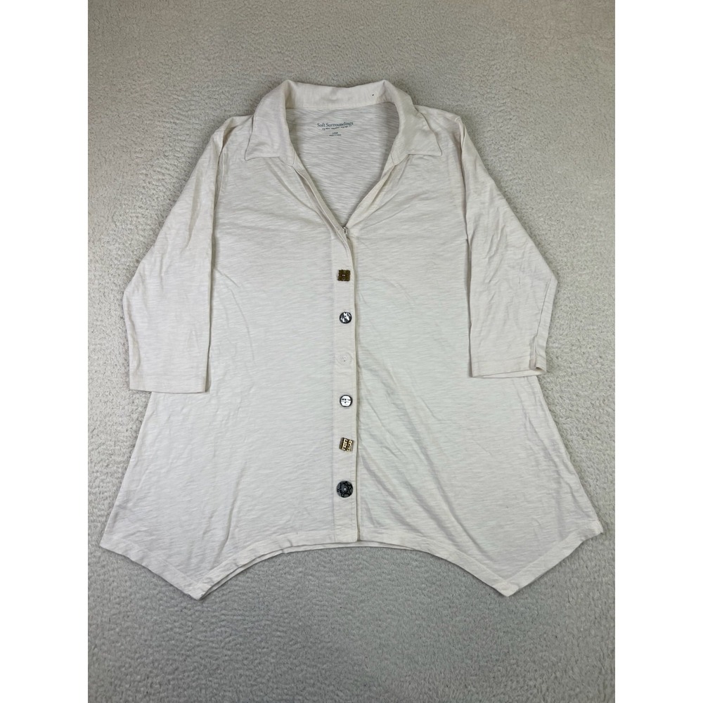 Soft Surroundings Danielle Tunic Shirt Women's Large White Jewelled Button Up